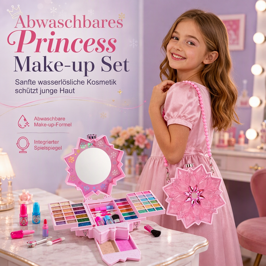 Waschbares Make-up-Spielset für kleine Prinzessinnen – sichere, nicht reizende Formel, ausziehbare, drehbare Fächer & tragbare Tasche mit Schulterriemen – perfektes Geschenk für Mädchen 🎀