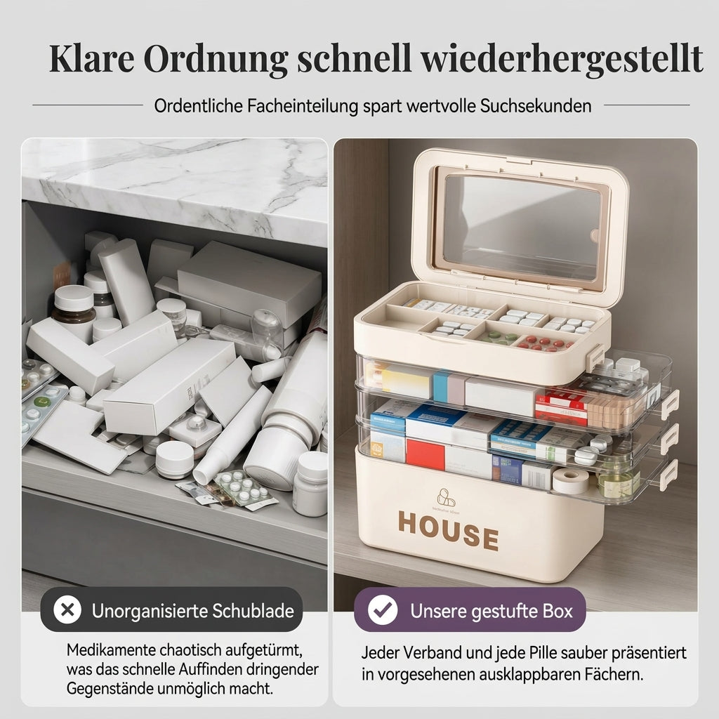 📢📢 JETZT 50 % RABATT!! ⏰💊 Große Medikamenten-Aufbewahrungsbox aus Kunststoff – Mehrlagig, unterteilt & tragbar für Haushalt & Notfall ✨