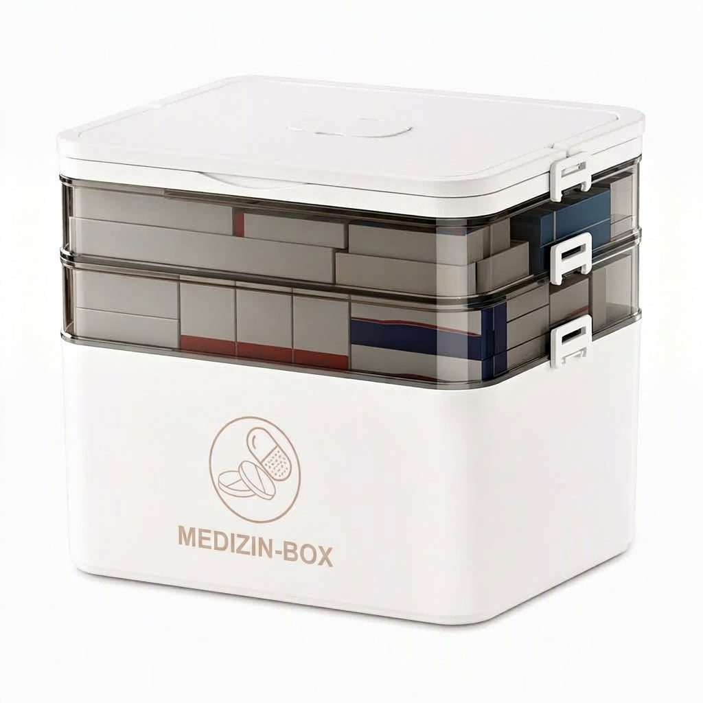 📢📢 JETZT 50 % RABATT!! ⏰💊 Große Medikamenten-Aufbewahrungsbox aus Kunststoff – Mehrlagig, unterteilt & tragbar für Haushalt & Notfall ✨
