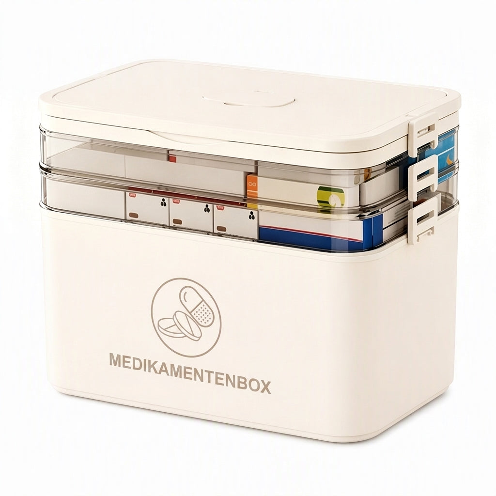 📢📢 JETZT 50 % RABATT!! ⏰💊 Große Medikamenten-Aufbewahrungsbox aus Kunststoff – Mehrlagig, unterteilt & tragbar für Haushalt & Notfall ✨
