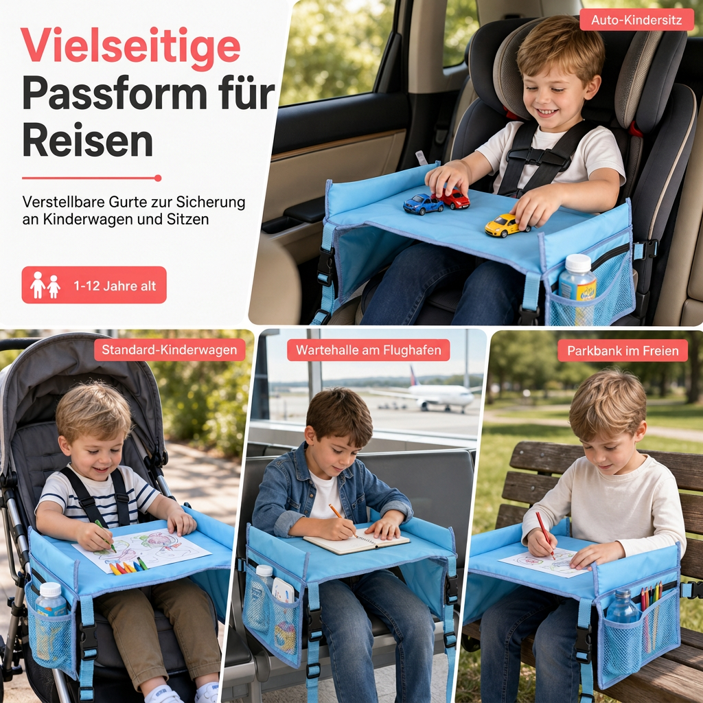 📢📢40% RABATT !!⏰Reisetisch für Kindersitze, Aktivitätstisch mit Schreibbrett für den Schoß und hängende Aufbewahrungstasche für die Rückenlehne von Kinderwagen