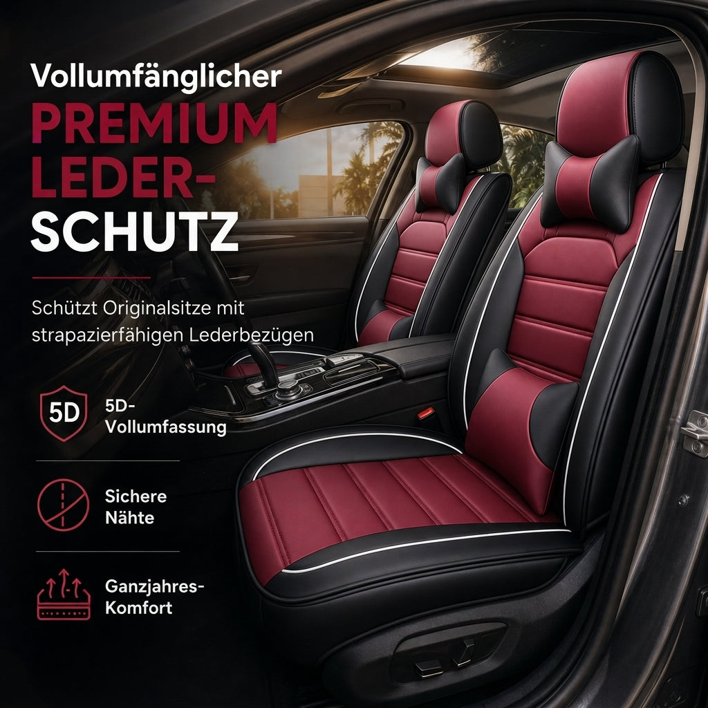 Universelle, vollabdeckende Leder-Autositzbezüge für alle Jahreszeiten, Kissen-Schutzhüllen mit Farbblock-Design und horizontalen Streifen, geeignet für 5-sitzige Autos