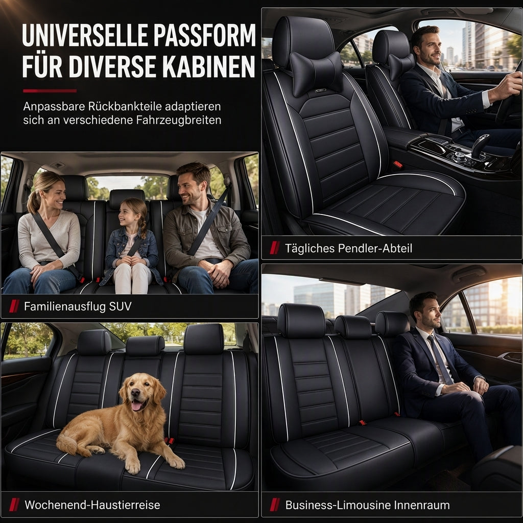 Universelle, vollabdeckende Leder-Autositzbezüge für alle Jahreszeiten, Kissen-Schutzhüllen mit Farbblock-Design und horizontalen Streifen, geeignet für 5-sitzige Autos