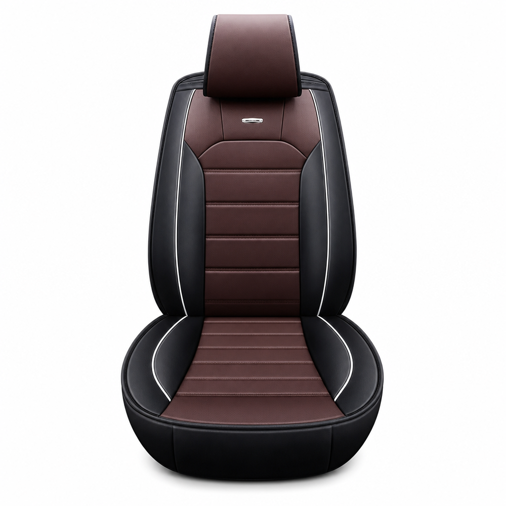 Universelle, vollabdeckende Leder-Autositzbezüge für alle Jahreszeiten, Kissen-Schutzhüllen mit Farbblock-Design und horizontalen Streifen, geeignet für 5-sitzige Autos