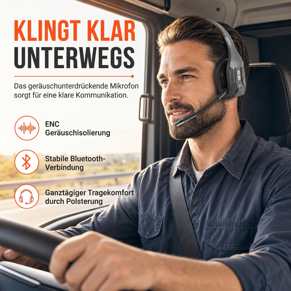 ⏰Drahtloses Bluetooth-Headset für Callcenter mit ENC-Umgebungsgeräuschunterdrückung und automatischer Kopplung für Kundenservice und Lkw-Fahrer
