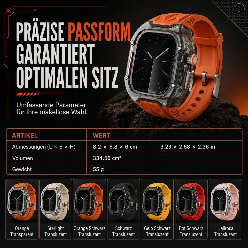 Integriertes Smartwatch-Armband mit Schutzhülle, farbblockiertes, transluzentes Sportarmband für 40 mm, 41 mm, 42 mm, 44 mm, 45 mm, 46 mm, 49 mm