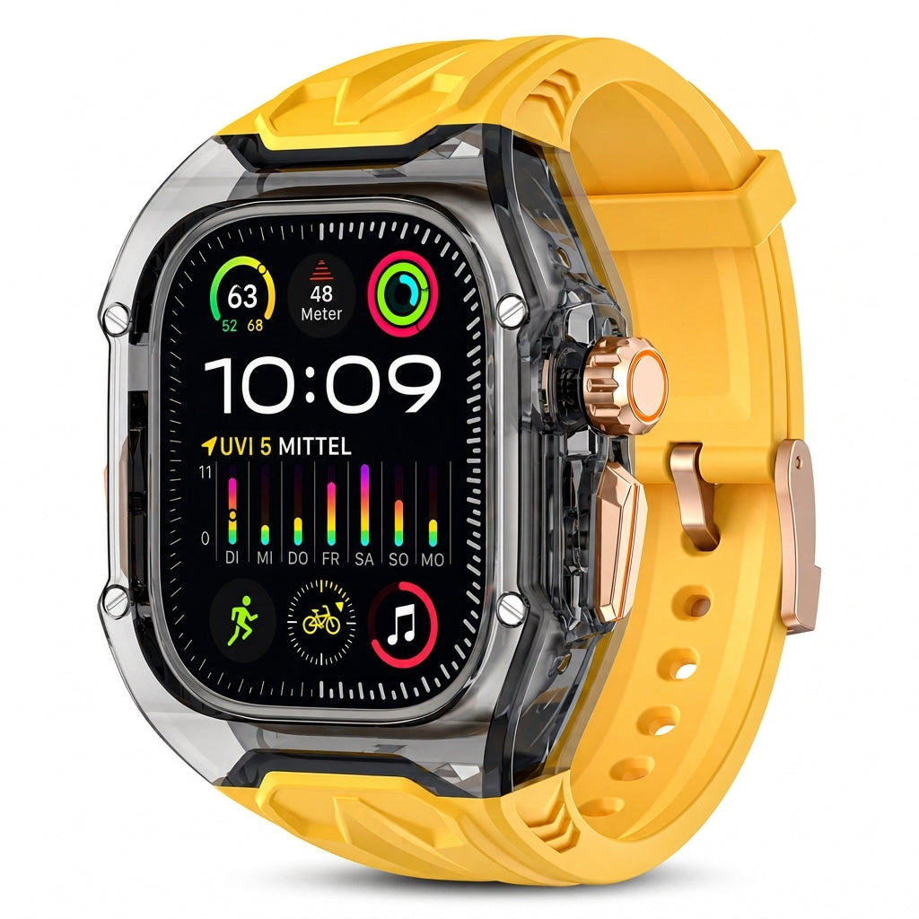 Integriertes Smartwatch-Armband mit Schutzhülle, farbblockiertes, transluzentes Sportarmband für 40 mm, 41 mm, 42 mm, 44 mm, 45 mm, 46 mm, 49 mm