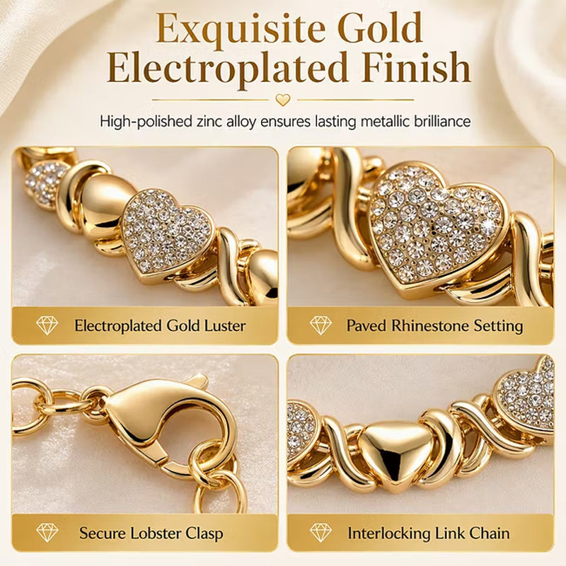 💝 50% RABATT! ✨ 4-teiliges Herz-Schmuckset – Kette, Armband, Ring & Ohrringe, goldfarben ✨