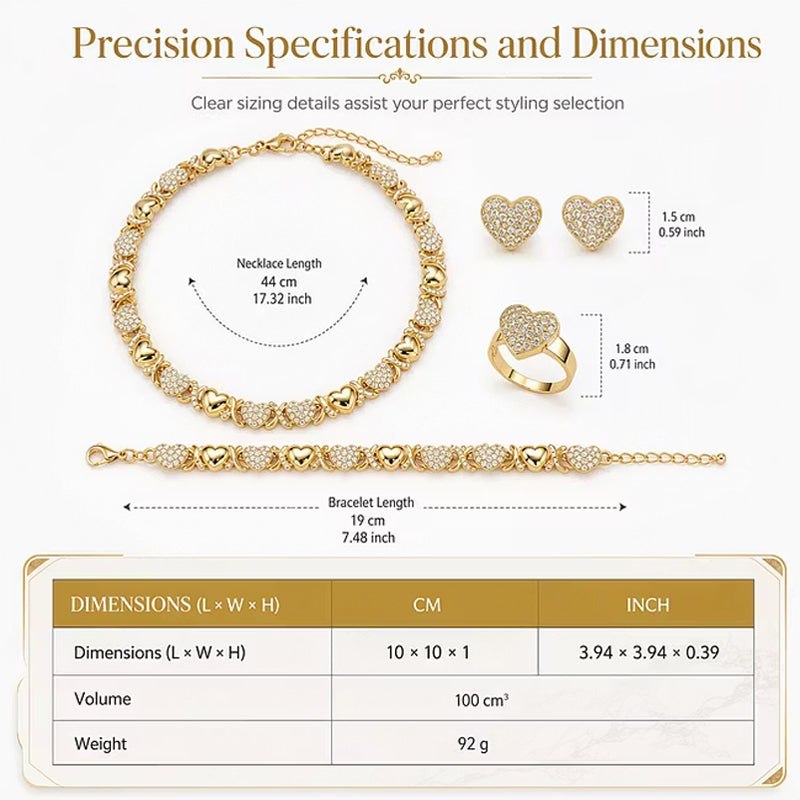 💝 50% RABATT! ✨ 4-teiliges Herz-Schmuckset – Kette, Armband, Ring & Ohrringe, goldfarben ✨