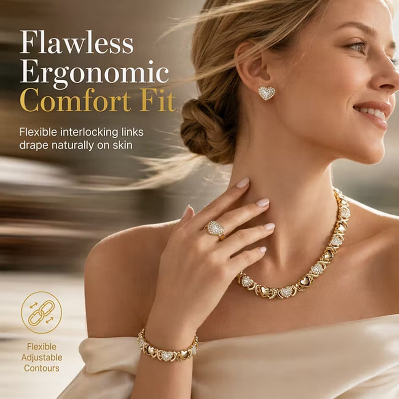 💝 50% RABATT! ✨ 4-teiliges Herz-Schmuckset – Kette, Armband, Ring & Ohrringe, goldfarben ✨