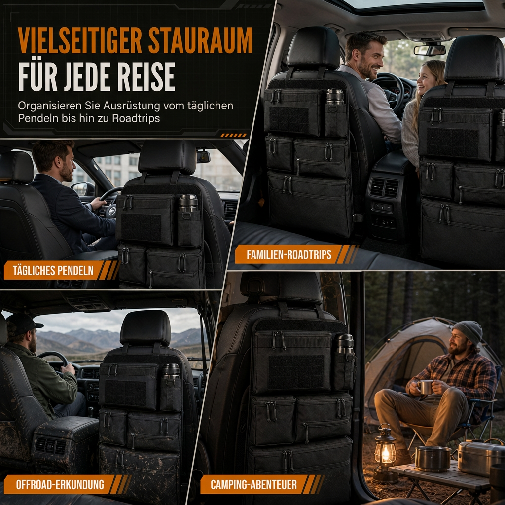 Robuster taktischer Rücksitz-Organizer für Autos aus Nylon, Mehrfachtaschen-Aufbewahrungstasche mit Reißverschluss für SUVs
