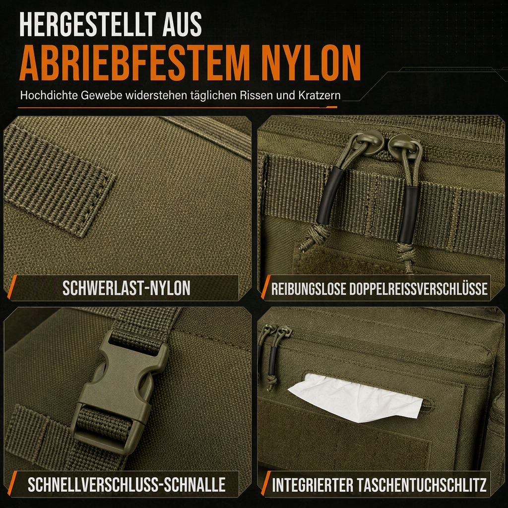 Robuster taktischer Rücksitz-Organizer für Autos aus Nylon, Mehrfachtaschen-Aufbewahrungstasche mit Reißverschluss für SUVs