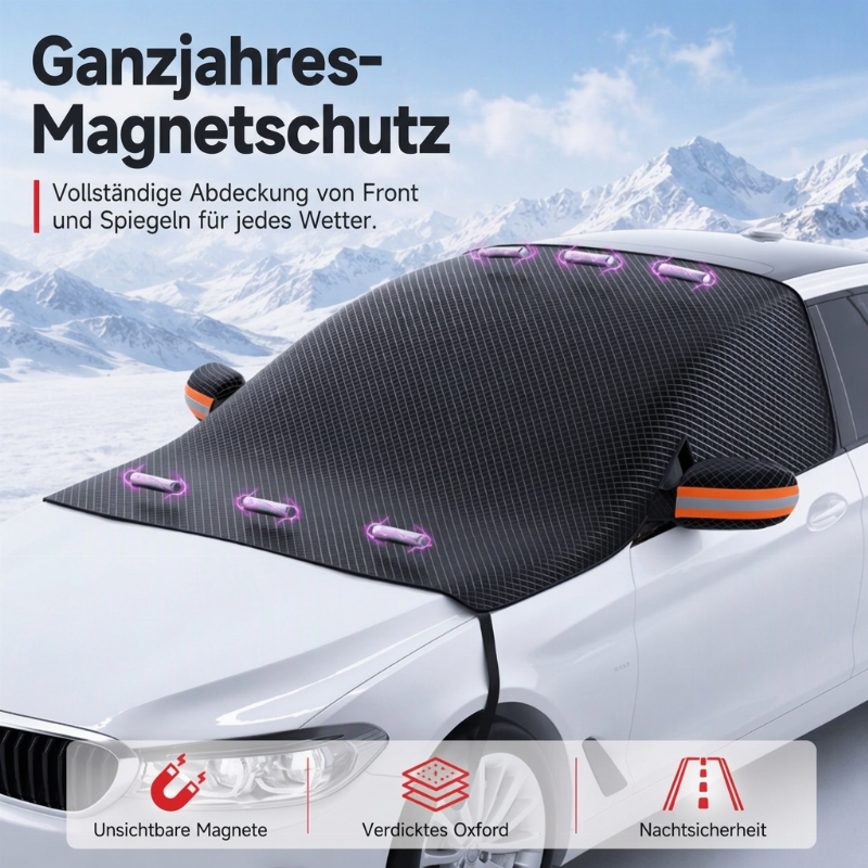 Magnetische Auto-Frontscheibenabdeckung, verdickt, wasserdicht – Sonnenschutz und Schneeschutz mit reflektierenden Streifen