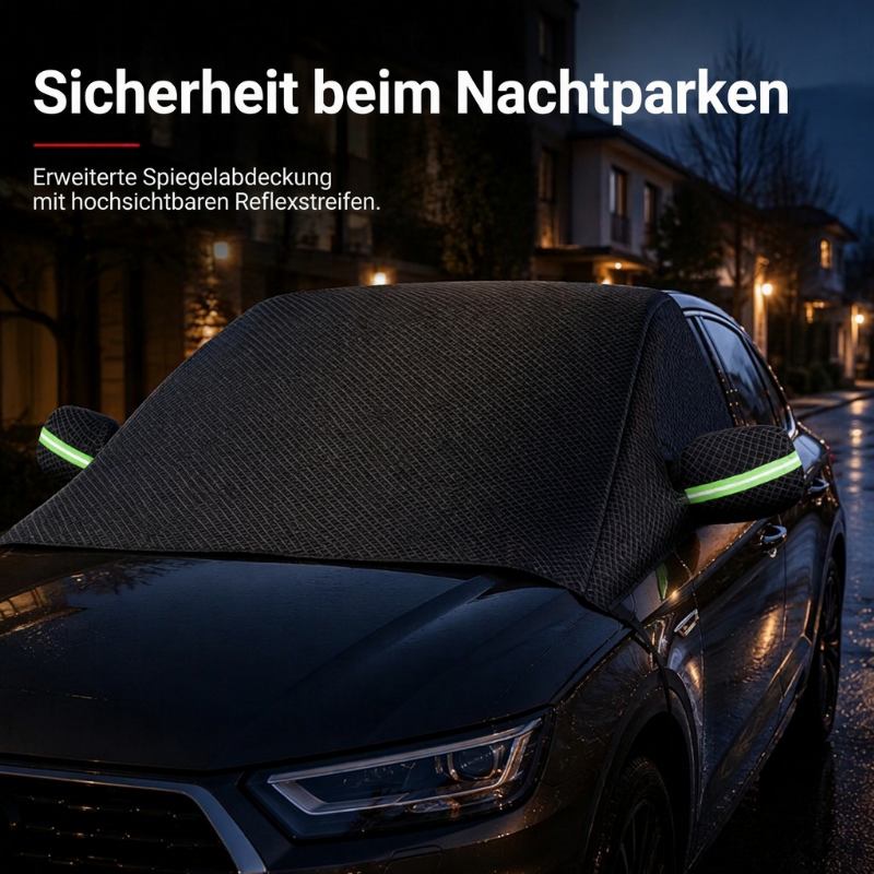 Magnetische Auto-Frontscheibenabdeckung, verdickt, wasserdicht – Sonnenschutz und Schneeschutz mit reflektierenden Streifen