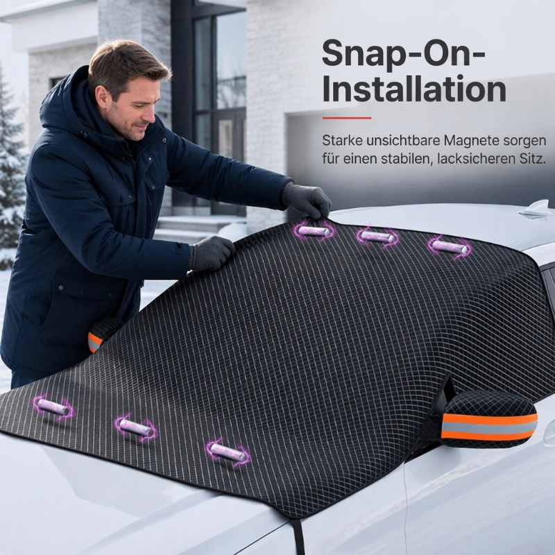 Magnetische Auto-Frontscheibenabdeckung, verdickt, wasserdicht – Sonnenschutz und Schneeschutz mit reflektierenden Streifen