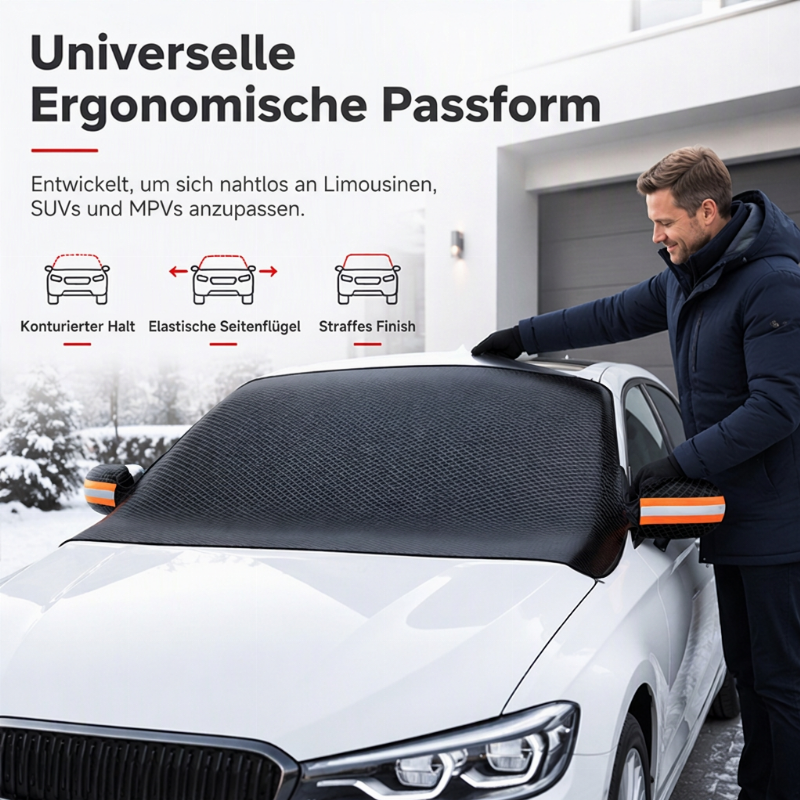 Magnetische Auto-Frontscheibenabdeckung, verdickt, wasserdicht – Sonnenschutz und Schneeschutz mit reflektierenden Streifen