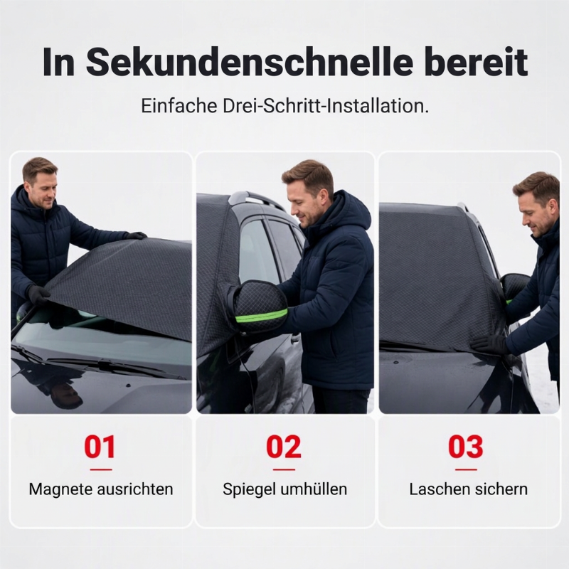 Magnetische Auto-Frontscheibenabdeckung, verdickt, wasserdicht – Sonnenschutz und Schneeschutz mit reflektierenden Streifen