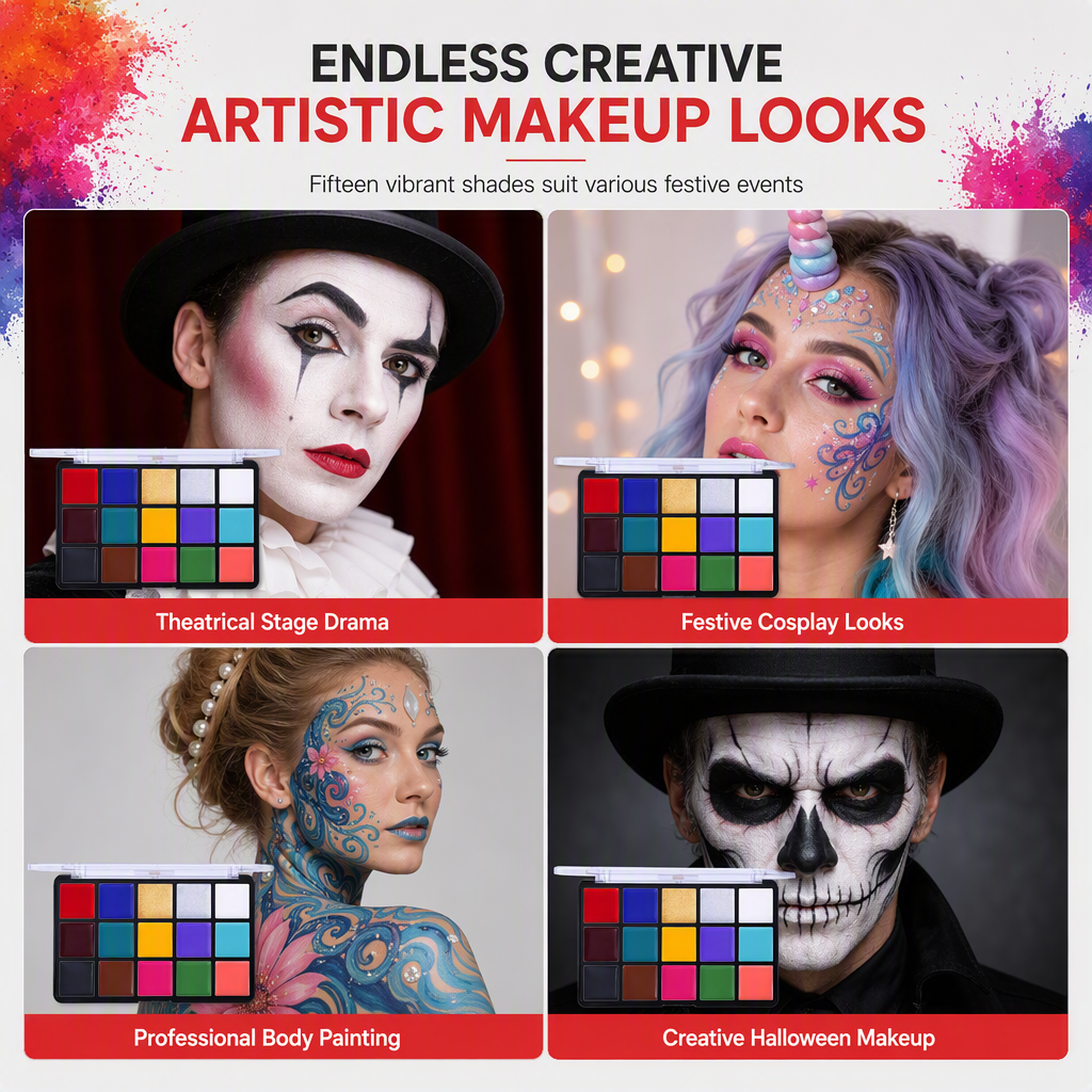 🎨 Palette mit 15 Farben ölbasierter Gesichts- und Körperfarbe