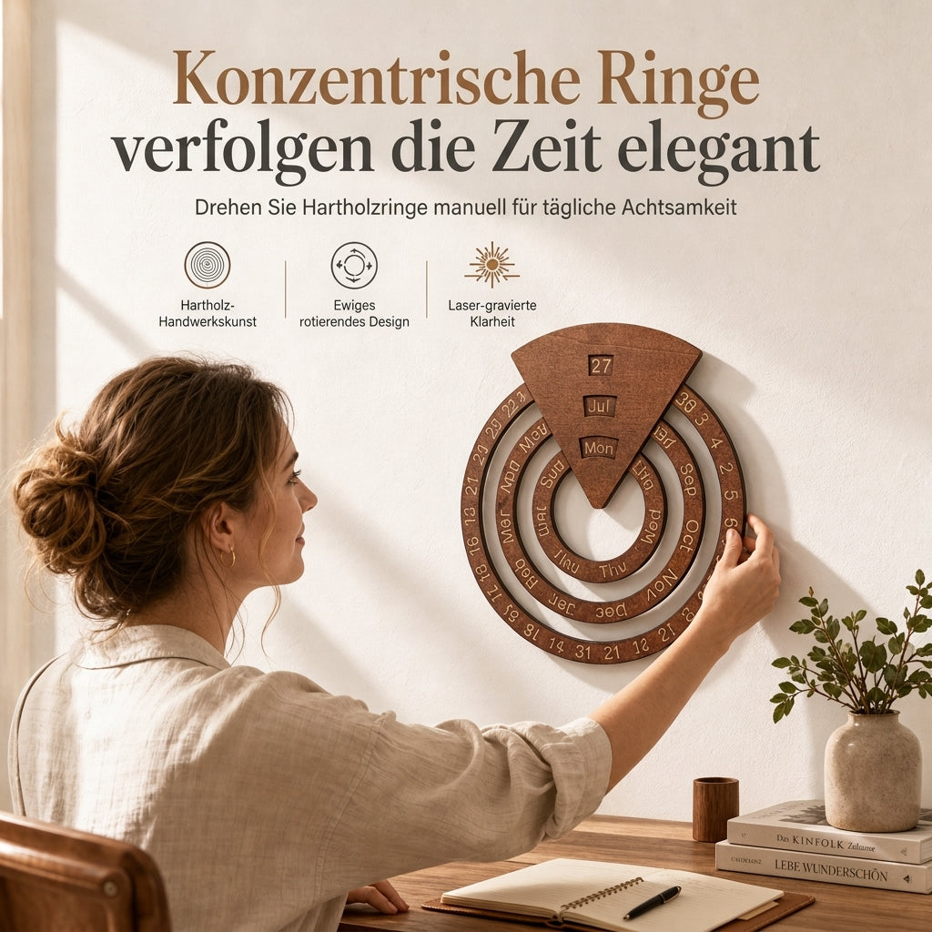 ⏰ Kreisformiger, hölzerner, drehbarer ewiger Kalender als Wanddekoration