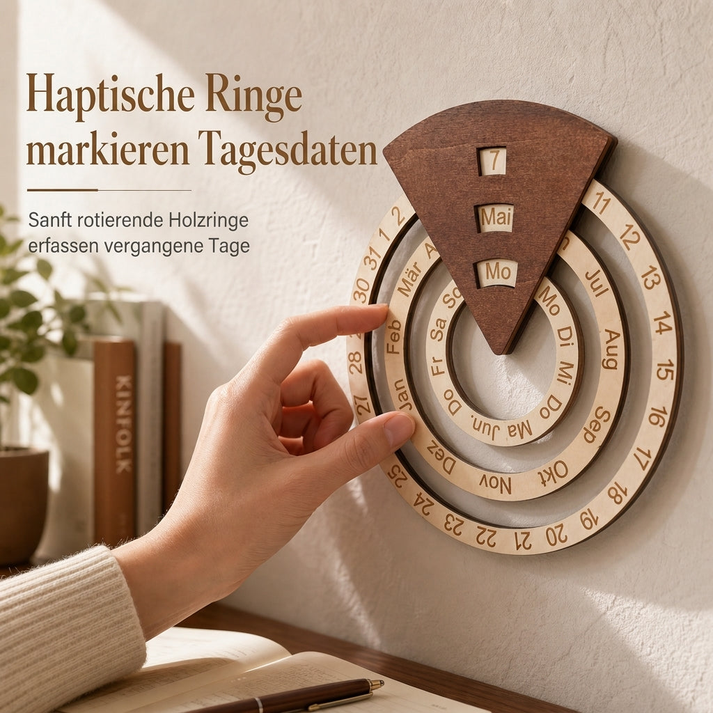 ⏰ Kreisformiger, hölzerner, drehbarer ewiger Kalender als Wanddekoration