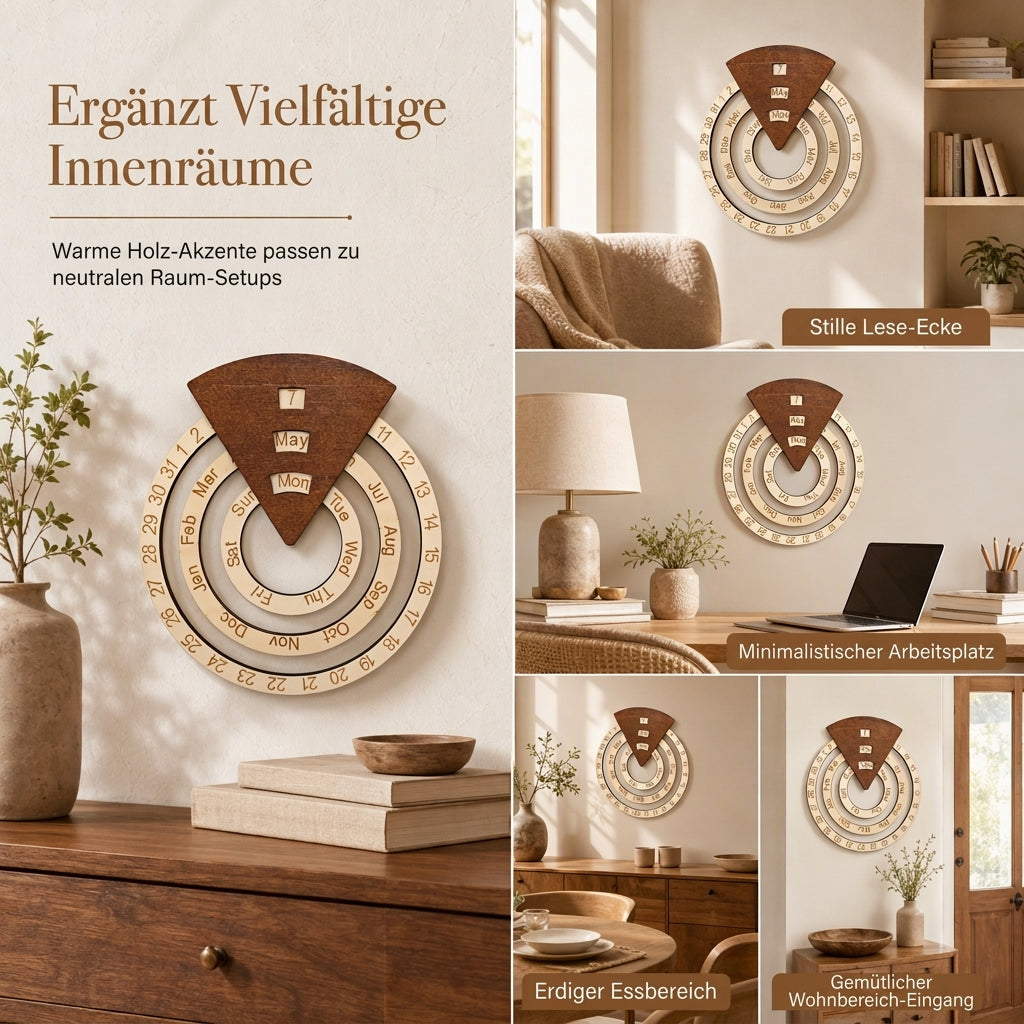 ⏰ Kreisformiger, hölzerner, drehbarer ewiger Kalender als Wanddekoration