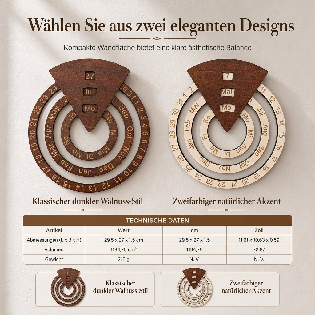 ⏰ Kreisformiger, hölzerner, drehbarer ewiger Kalender als Wanddekoration