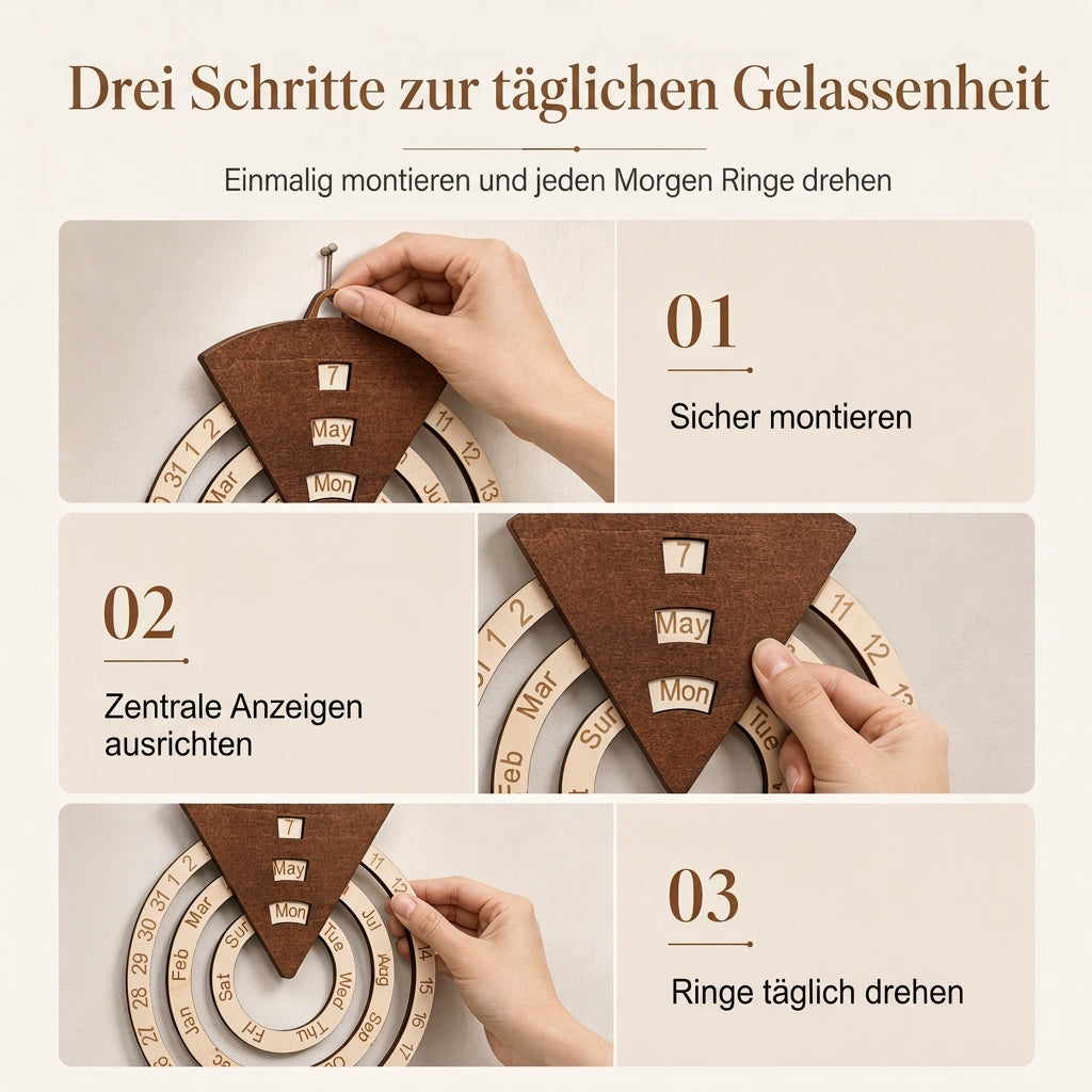 ⏰ Kreisformiger, hölzerner, drehbarer ewiger Kalender als Wanddekoration