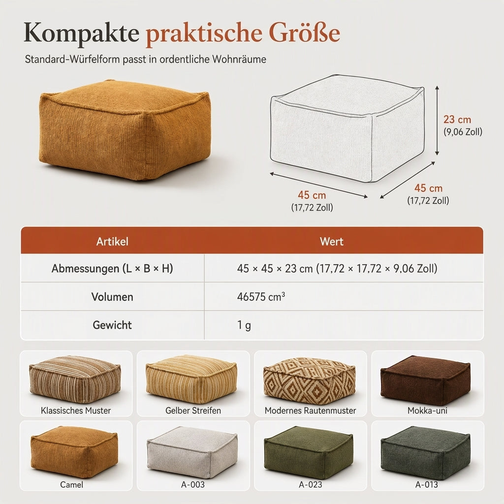 📢 50% RABATT! 🧺 Aufbewahrungs-Pouf-Hülle – Großer Reißverschluss, waschbar & 45x45x23cm ✨