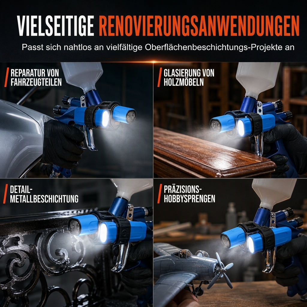 🔧 Leichtes Sprühpistolen-Set – Auto- & Möbel-Retusche, Zusatzbeleuchtung & Gleichmäßiger Lackauftrag 💡