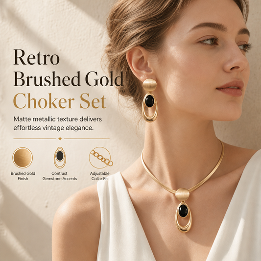 50% RABATT! 💎 Vintage-Schmuckset in gebürstetem Gold & Schwarz – Choker & Ohrringe für Alltag, Banquet & Party
