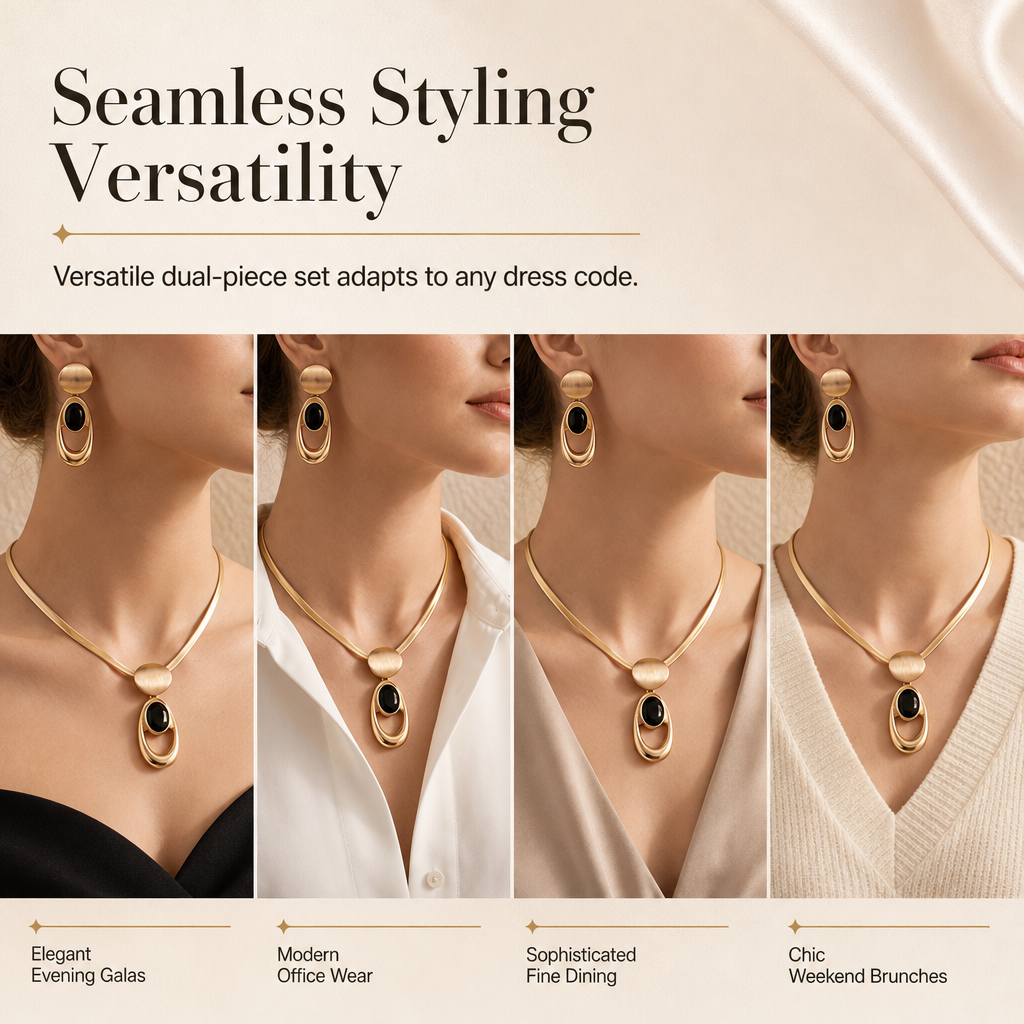 50% RABATT! 💎 Vintage-Schmuckset in gebürstetem Gold & Schwarz – Choker & Ohrringe für Alltag, Banquet & Party