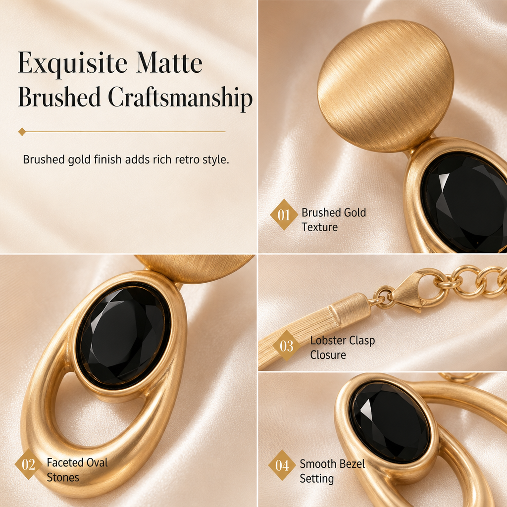 50% RABATT! 💎 Vintage-Schmuckset in gebürstetem Gold & Schwarz – Choker & Ohrringe für Alltag, Banquet & Party
