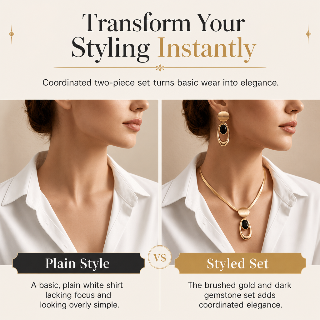 50% RABATT! 💎 Vintage-Schmuckset in gebürstetem Gold & Schwarz – Choker & Ohrringe für Alltag, Banquet & Party
