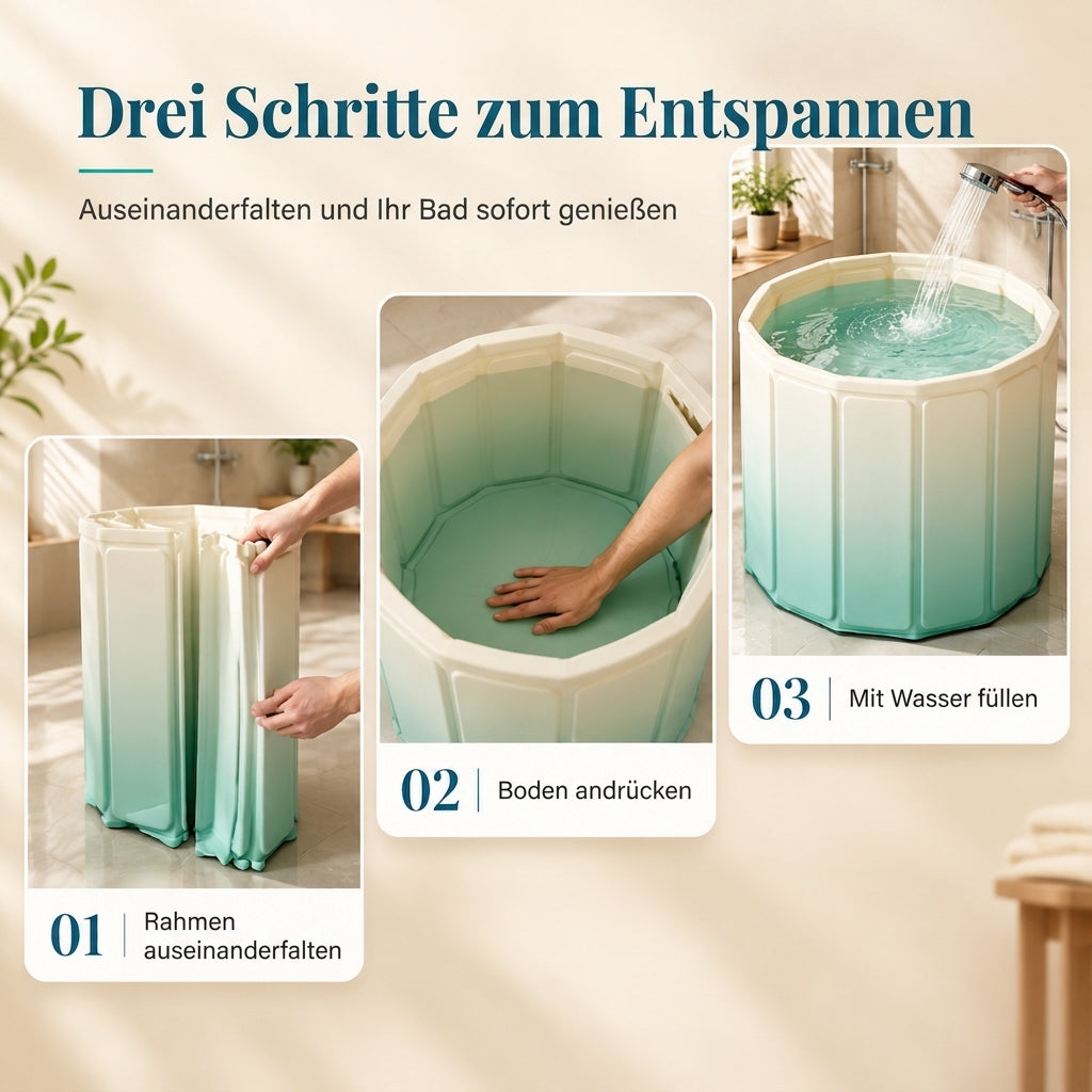 ✨ 50% RABATT! 🛁 Faltbare Badewanne für Erwachsene – groß, wärmeisolierend & mit Kissen & Ablaufschlauch