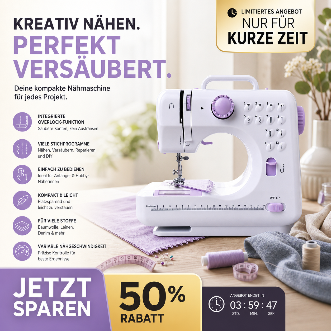 🛍️Multifunktionale Nähmaschine mit Overlock-Stich
